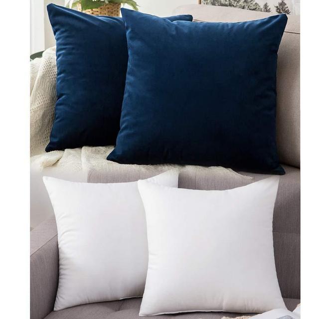 MIULEE Pack of 2 18x18 Pillow Covers and Throw Pillow Inserts Bundle Dark Blue Velvet Decorative Pillowcases and Soft Pillow Inserts for Couch Sofa Bedroom- Comfortable to Lean Against