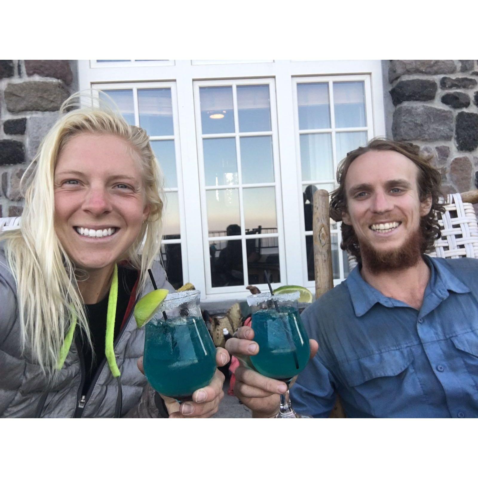 Standing out like sore thumbs at the swanky Crater Lake lodge, one of our stops along the PCT, featuring blue margaritas and Zach's horrible neck beard.