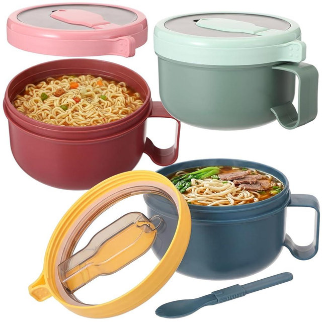 Ferrochef 3 Pack Christmas Microwave Soup Bowl with Lid and Handle, Unbreakable Soup Mug Microwave Ramen Bowl Lunch Containers for Noodles, Beverages, Salad, Includes Spork