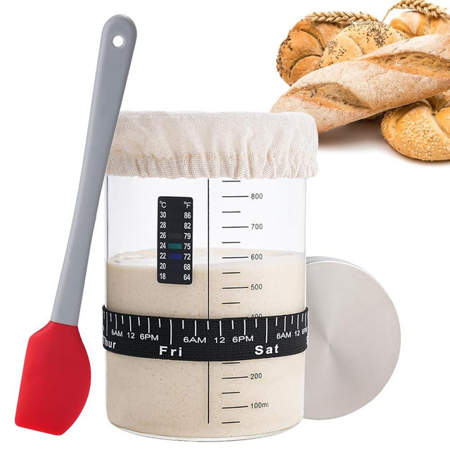 INOBYO Sourdough Starter Jar, 34 OZ Large Wide Mouth Sour Dough Starter Jars Glass, Sourdough Starter Kit, Sourdough Bread Baking Supplies for Beginners and Pro, 1 Pack