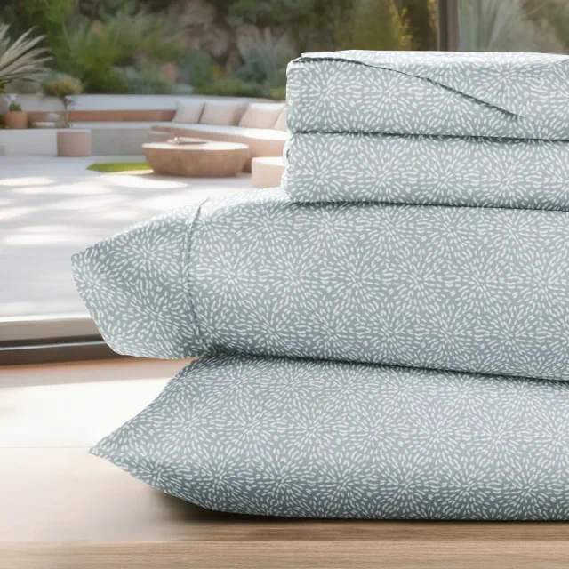 Pattern Bed Sheet Set, Soft Double Brushed Microfiber, 4 Piece, Delicate Details - Becky Cameron, Modern Circles Sky Blue, King