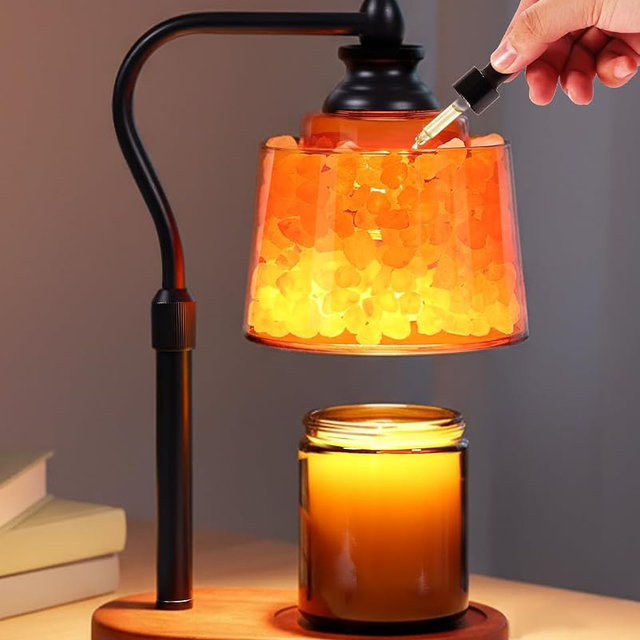 ZAXLZMHSD 3-in-1 Candle Warmer Lamp with Timer Dimmable, Himalayan Salt Lamp & Passive Diffuser, Gifts for Women, House Warming Gifts, Wax Melt Warmer for Jar Candles (Black)