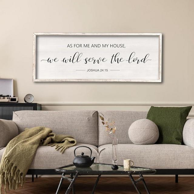 As For Me And My House We Will Serve The Lord Wall Decor 40" x 15" Bedroom Above Bed Sign Large Rustic Farmhouse Wood Framed Bible Verse for Religious Scripture Christian Wall Art (White)