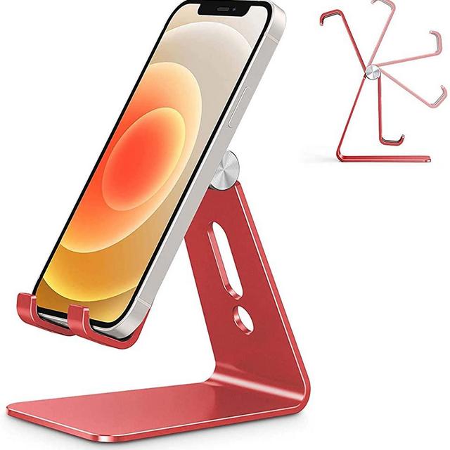 Adjustable Cell Phone Stand, OMOTON C2 Aluminum Desktop Phone Holder Dock Compatible with iPhone 11 Pro Max Xs XR 8 Plus 7 6, Samsung Galaxy, Google Pixel, Android Phones, Red