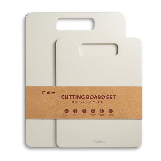 Cutting Boards for Kitchen [Set of 2], Wood Fiber Composite Cutting Board, Dishwasher Safe, Non Slip Non Toxic Chopping Board for Meat Vegetables Fruit Cheese - White
