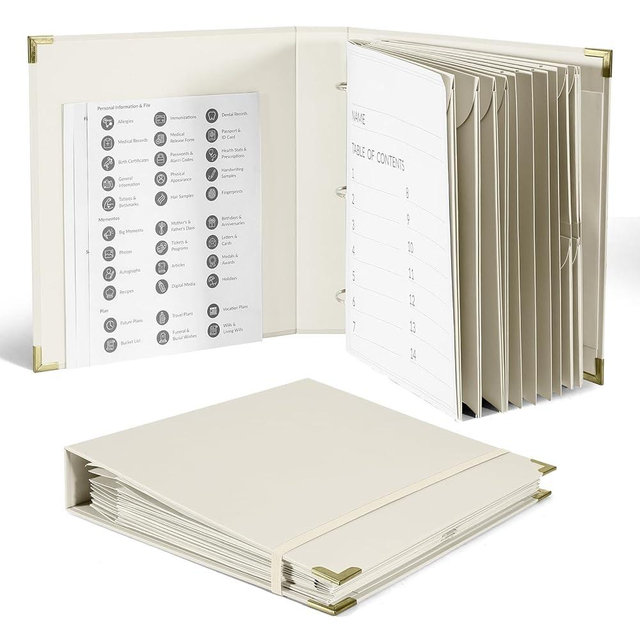3-Ring Folder Organize Sturdy Hardboard Important Document Organizer with Expanding Pockets for Home, School, Office Use