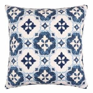 Blue Coastal Tile Embroidered Throw Pillow, 18"