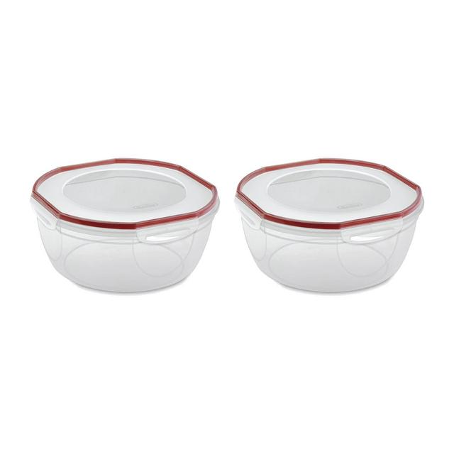 Sterilite Ultra-Seal 8.1 Qt Bowl, Large Airtight Food Storage Container, Latching Lid, Microwave and Dishwasher Safe, Clear With Red Gasket, 2-Pack