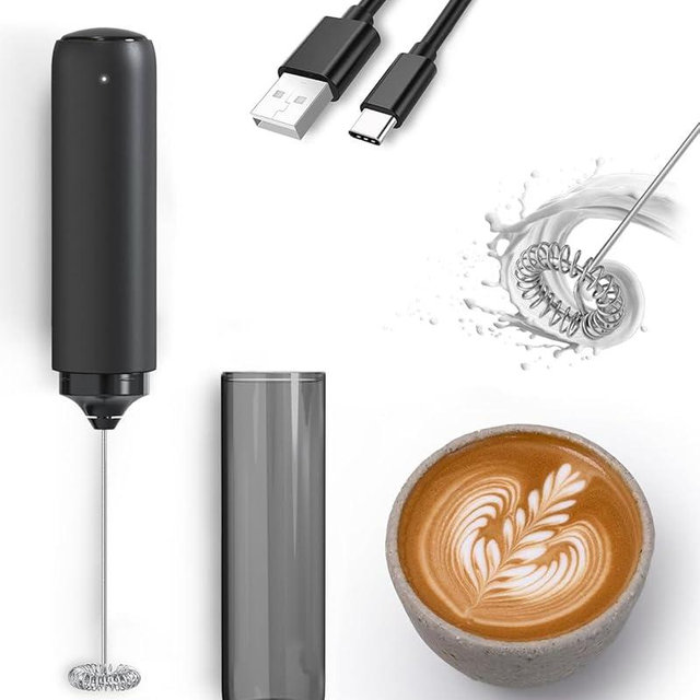Rechargeable Milk Frother USB, Handheld Electric Foam Maker with Whisk Drink Mixer & Foamer for Coffee, Latte, Matcha, Hot Chocolate