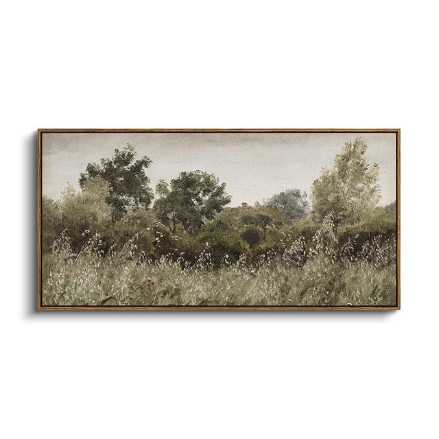 InSimSea Extra Large Framed Vintage Wall Art, Living Room Country Farmhouse Decor, Grassland Landscape Paintings, Canvas Prints, Retro Scenery Long Picture for Bedroom Above of Bed,20x40inch