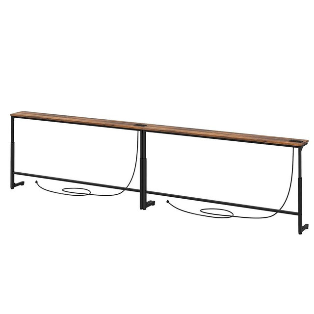 Kitstorack 102.3" Extra Long Behind Couch Table, Adjustable Height Narrow Console Table with 2 Power Strips, Split Design for Separate Wall Use, Anti-Scratch Tip, Rustic Brown for Living Room