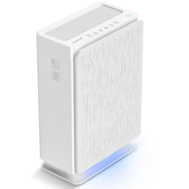 Air Purifiers for Home Large Room, HEPA14 Filter Air Purifier with Air Quality Sensor for Allergies, Smoke, Dust, Pollen, 22dB Quiet Odor Eliminators for Bedroom, Pet Hair Air Cleaner(Pearly White)