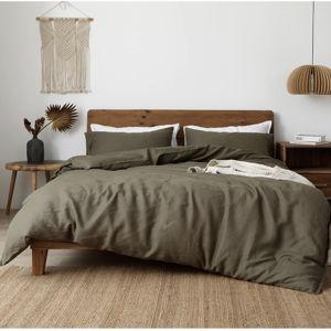XZ XIFA Olive Green Linen Duvet Cover Oversized King, 100% Washed French Flax Linen Bedding Set with Zipper Closure, Cooling & Textured Bed Sets for Hot Sleepers(1 Duvet Cover, 2 Pillowcases)
