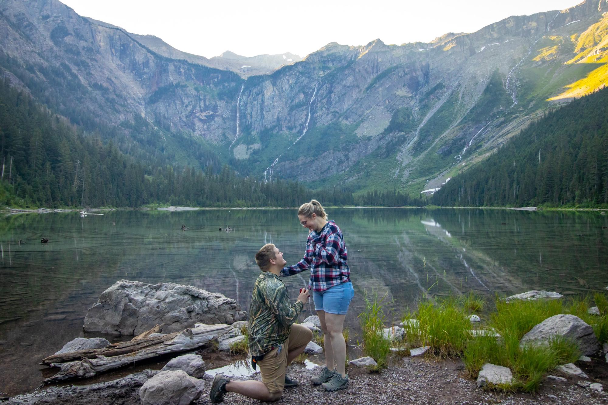 Engagement photo in Glacier National Park captured by Charley (super sneaky)