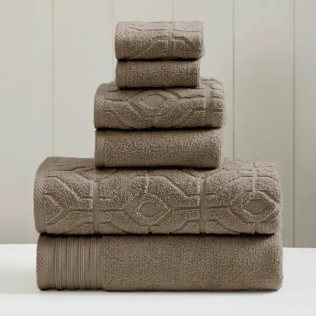 Modern Threads 6 Piece Yarn Dyed Towel Set, Diamond Gate, Taupe