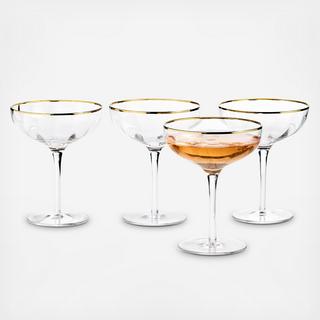 Martha Stewart Collection - Clear Optic Champagne Coupe Glass with Gold-Tone Rims, Set of 4