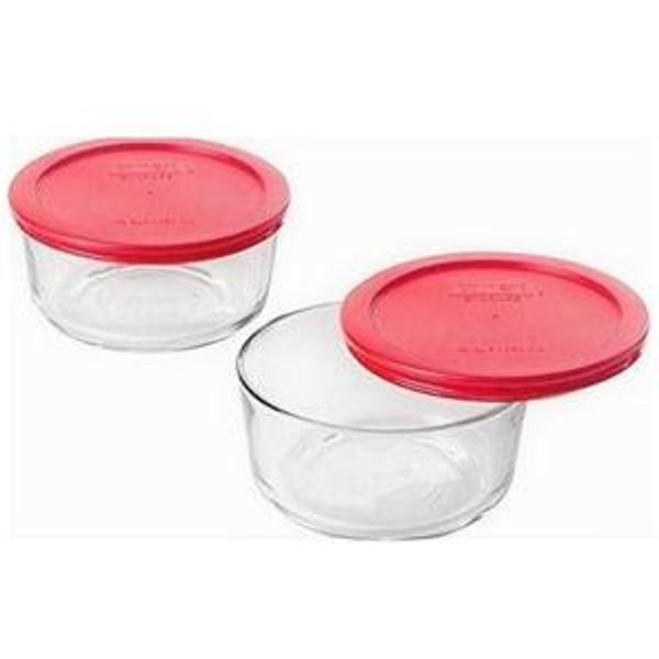 Pyrex 7203 7-Cup Glass Bowl and 7402-PC Red Lid (2-Pack) - Made in USA