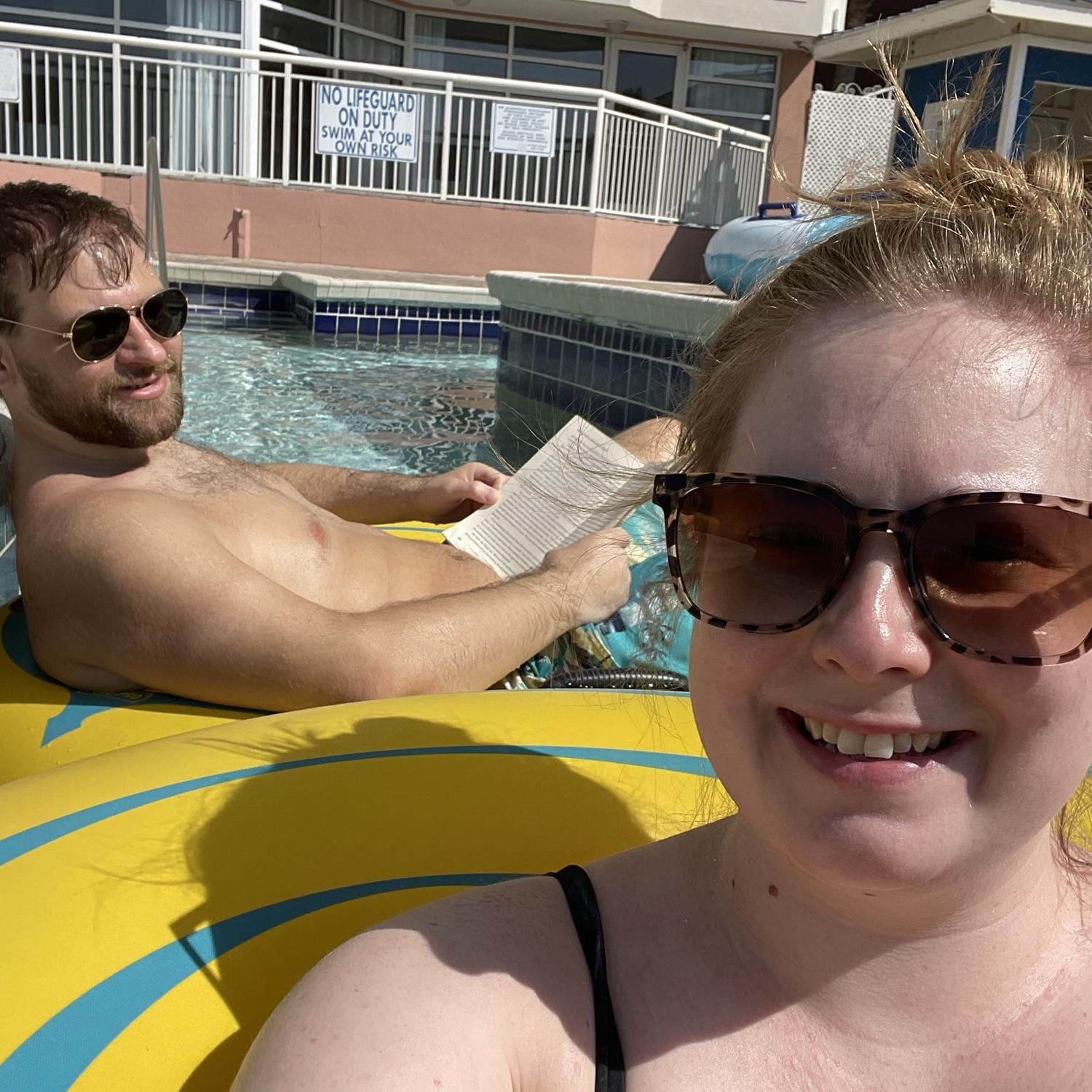 Floating, relaxing, and reading together in the lazy river. Another favorite vacation activity!