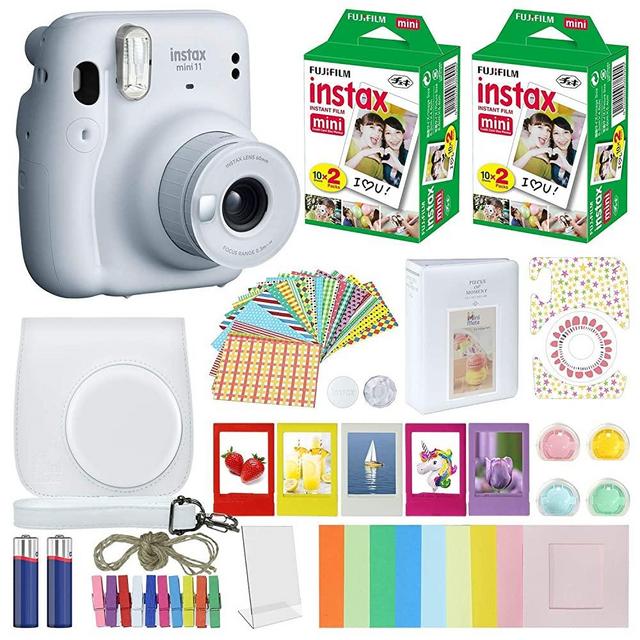 Fujifilm Instax Mini 11 Instant Camera + MiniMate Accessories Bundle + Fuji Instax Film Value Pack (40 Sheets) Accessories Bundle, Color Filters, Album, Frames (Ice White, Standard Packaging)