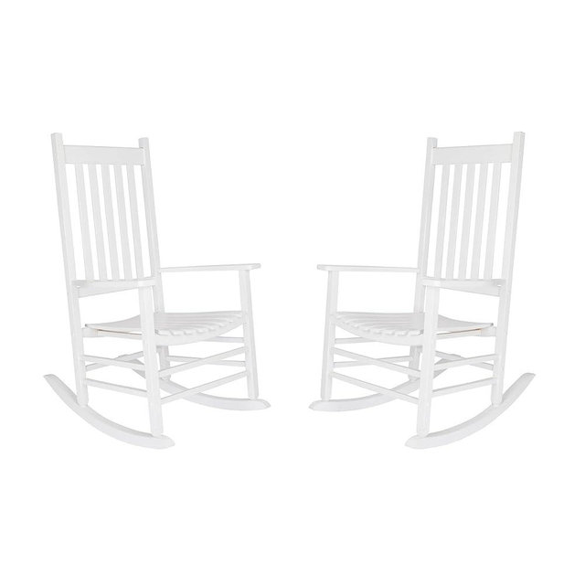 Shine Company Set of 2 Vermont Porch Rocker Outdoor Rocking Chair | Contoured Seat & High Back Support Comfort, Classic 2-Pack, White