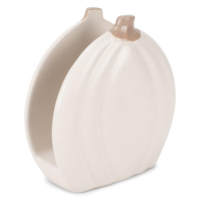 Nat & Jules Pumpkin Shaped Standard Size Ceramic Napkin Holder: Perfect for Your Indoor Home Fall & Thanksgiving Decorations for Table Décor & Centerpieces, Cream