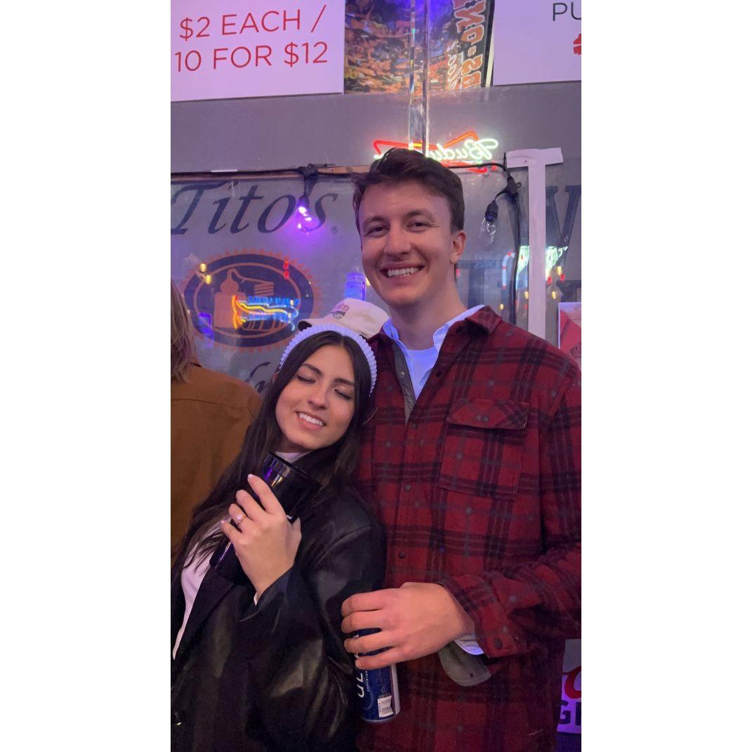 At our engagement party, back at the first place we met!