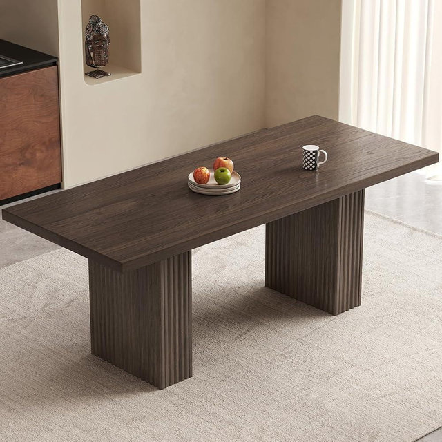 GraceNook 66.93" Mid-Century Large Dining Table for 2,4,6,8, Rectangle Dining Kitchen Table with Sturdy Pedestal, Spacious Modern Farmhouse Dinner Table (Brown, 66.93" Dining Table)