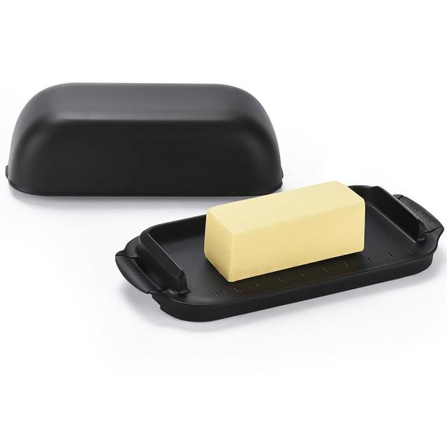 AONCO Butter Dish with Lid, Butter Container Holds for Countertop, Unbreakable Butter Keeper for Home Kitchen Decor, Perfect for East/West Coast Butter, BPA-free, Microwave/Dishwasher Safe (Black)