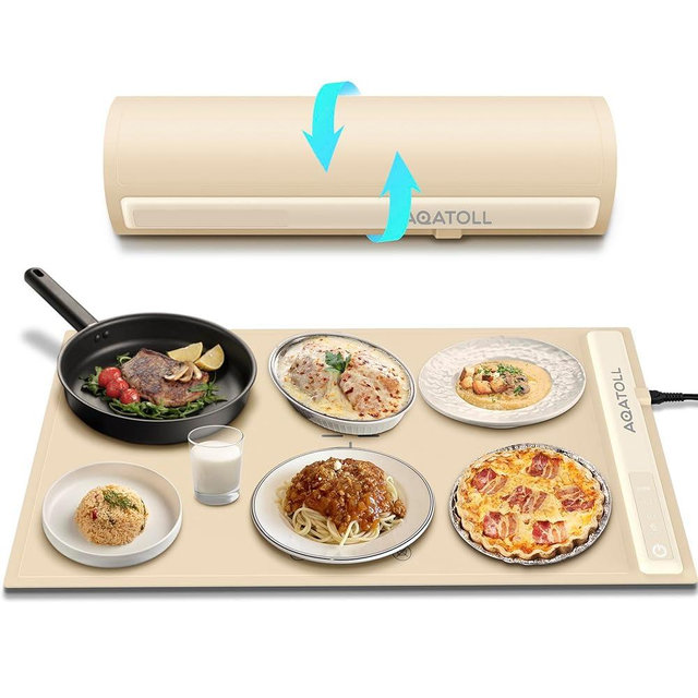 Electric Food Warming Mat, Silicone Heating Tray with Adjustable Temperature, Rollable & Portable Food Warmer for Parties, Buffets, Family Gatherings.