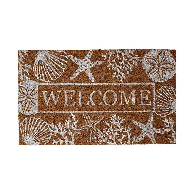 DII Home Natural Coir Doormat, Indoor/Outdoor, 18x30, Welcome Seashells