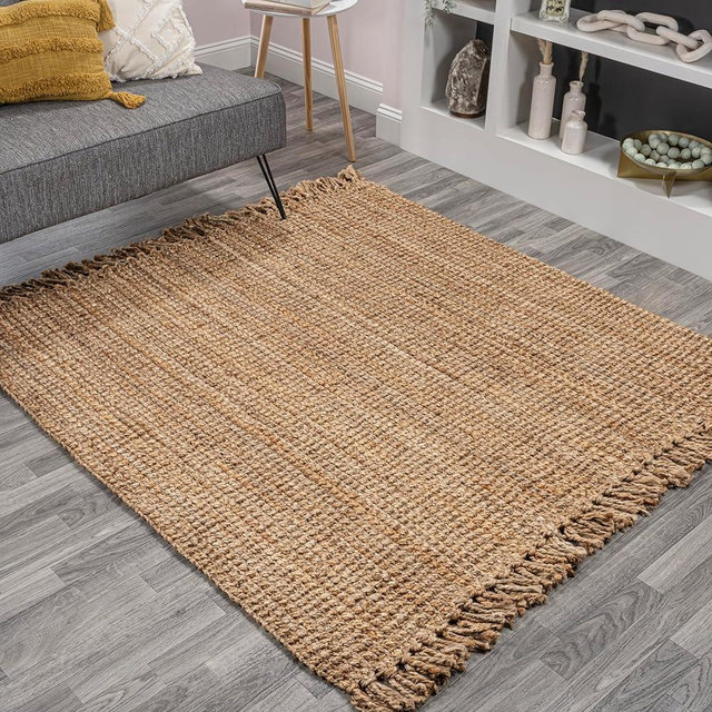 JONATHAN Y NRF103A-8SQ Pata Hand Woven Chunky Jute with Fringe Area Rug, Bohemian, Transitional, Rustic, Cottage, Vintage for Living Room, Dining Room, Bedroom, Kitchen, Natural, 8' Square