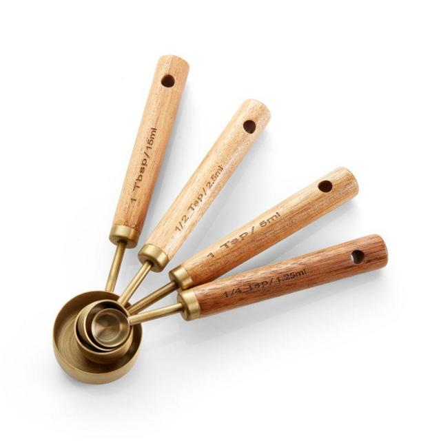 Acacia Wood and Gold Measuring Spoons, Set of 4