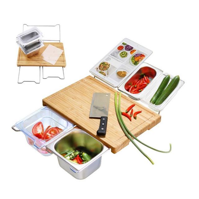 Durable Bamboo Cutting Board Set with 4 Container, Mats, Juice Groove for Kitchen, Wood Chopping for Meat Fruit Vegetables, Cheese Platter Service - FDA Approved