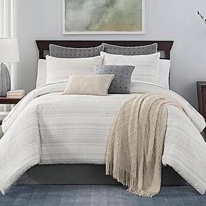 Landon Stria Stripe Queen Comforter Set in Grey/Tan