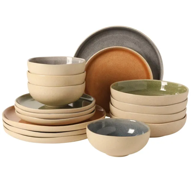 Gibson Elite Manila Bay 16-Piece Stoneware Dinnerware Set, Service for 4, Reactive Glaze Modern Artisan Design, Assorted Colors