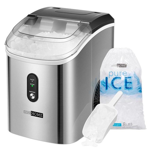 VIVOHOME Electric Portable Compact Countertop Automatic Chewable Nugget Ice Cube Maker Machine with Hand Scoop 10 Ice Bags and Self Cleaning Function 33lbs/Day Silver