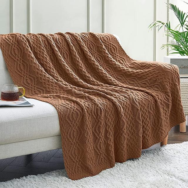 Aormenzy Brown Cable Knit Throw Blanket, Soft & Warm Knitted Blanket Throw for Couch Bed Sofa Living Room, 50 x 60 inch