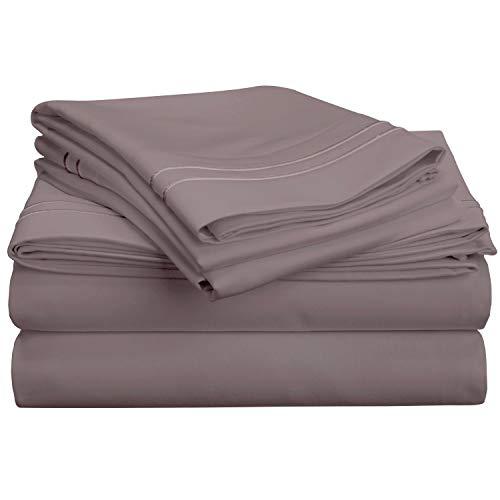 Pinecrest 100% Egyptian Cotton Sheet Set, 800-Thread Count, Soft & Silky Feel, Deep Pockets, Fully Elasticized Fitted Sheet, Fits Mattress up to 18", Queen, Silver with Embroidery, 4-Pieces