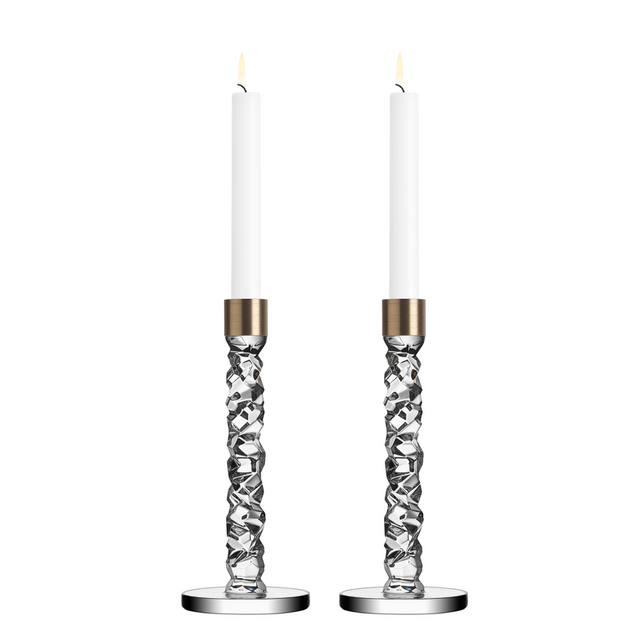 Orrefors Carat Candlestick Brass Medium Pair