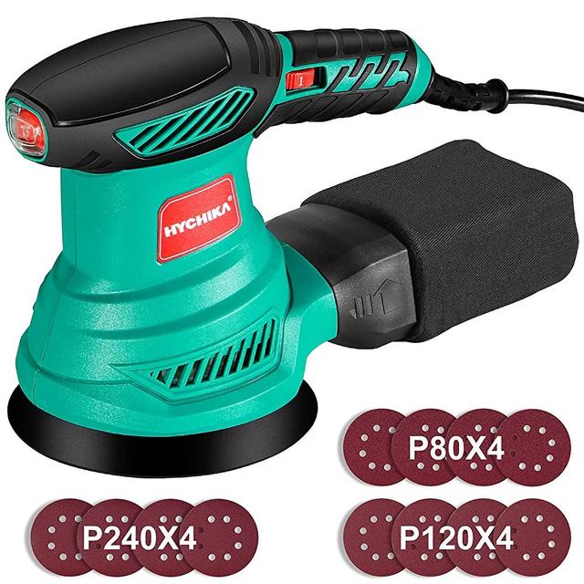 2.5 Amp Random Orbital Sander, HYCHIKA 5-Inch Electric Orbital Sander with 6 Various Speeds, 13000RPM Power Sander with 12 Pcs Sandpapers, 1 Pcs Dust Bag, Fit for Woodworking/Sanding