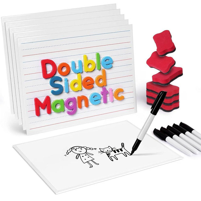 GAMENOTE White Board Dry Erase, Small Magnetic Lined White Board Set, Double Sided Magnet Ruled Lap Boards Whiteboard for Kids and Student Learning Homeschool Classroom, 9x12 Inches (Pack of 6)