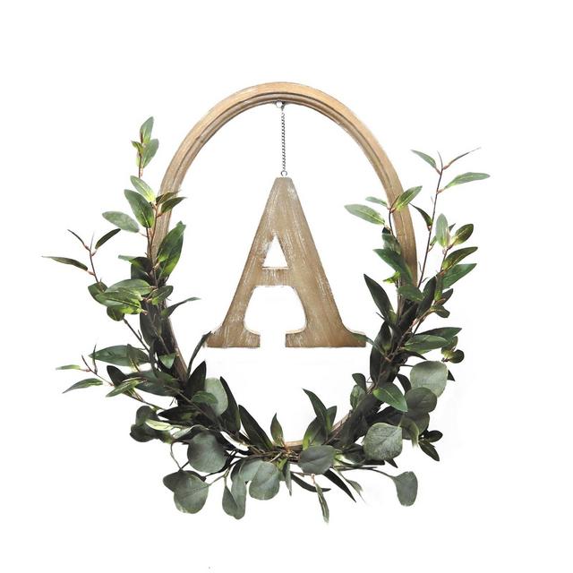 Bee & Willow™ Home 20-Inch Monogram Oval Wood Hoop Wreath with Faux Greenery