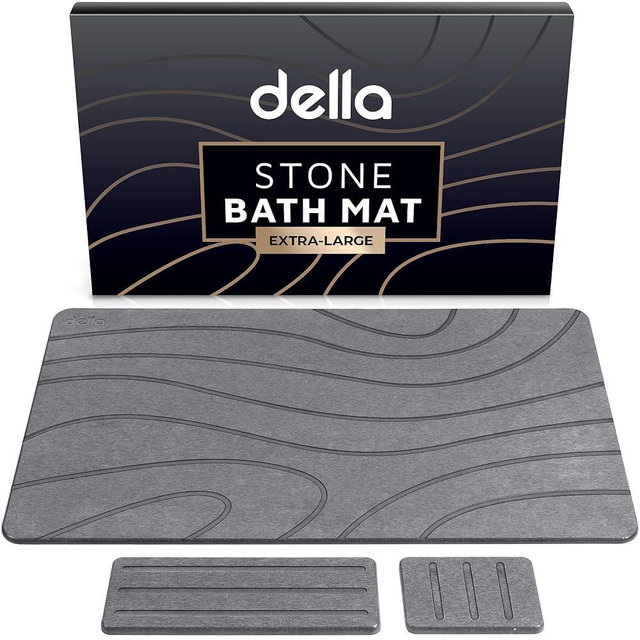 della Premium Stone Bath Mat - Super Absorbent Diatomaceous Earth Shower Mat - Quick Drying Bathstone for Bathroom Floor - Modern Diatomite Bathmat (Abstract - Dark Gray, Extra-Large (31.5" x 19.7"))