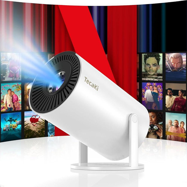 [Netflix Officially Licensed] Tecaki Smart Projector, Mini Projector with WiFi and Bluetooth, Portable Projector for Outdoor, 180° Rotatable Stand, Auto Keystone & Electronic Focus, 4K Supported