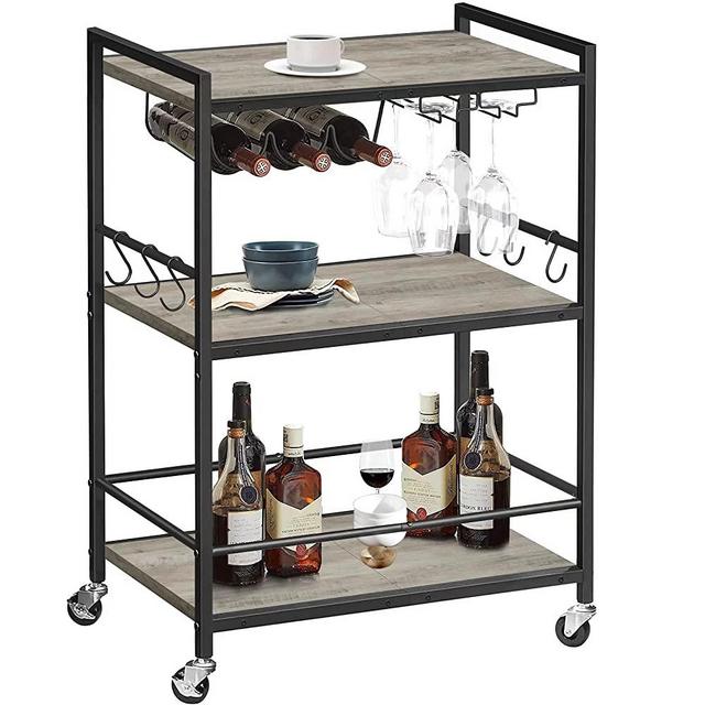 TUTOTAK Bar Cart, Serving Cart for Home, Microwave Cart, Drink Cart, Mobile Kitchen Shelf with Wine Rack and Glass Holder, Rolling Beverage Cart BC01BG030