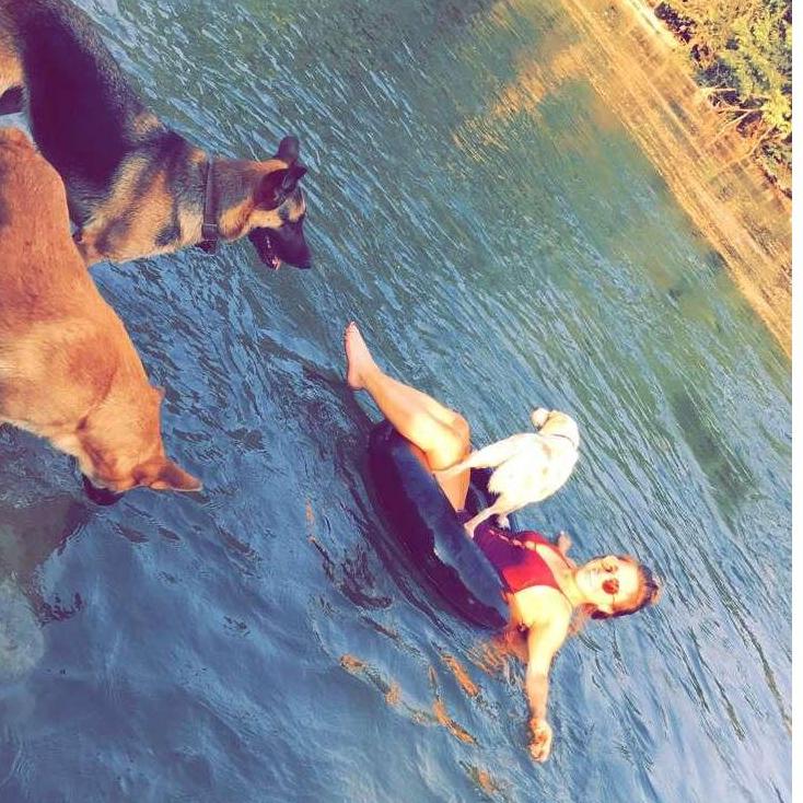 Floating down the Mopan River with our 4-legged tour guides