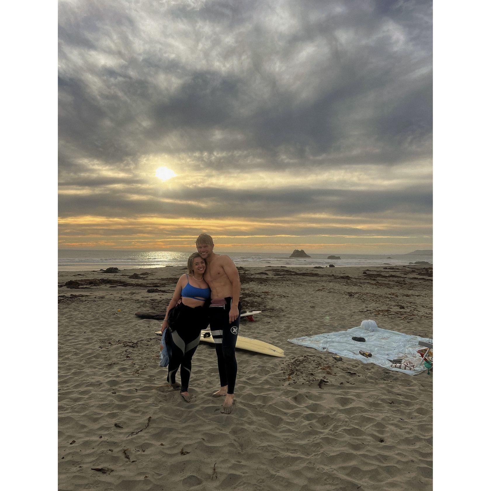 Our first time at the beach together! Cole taught Jadyn how to surf