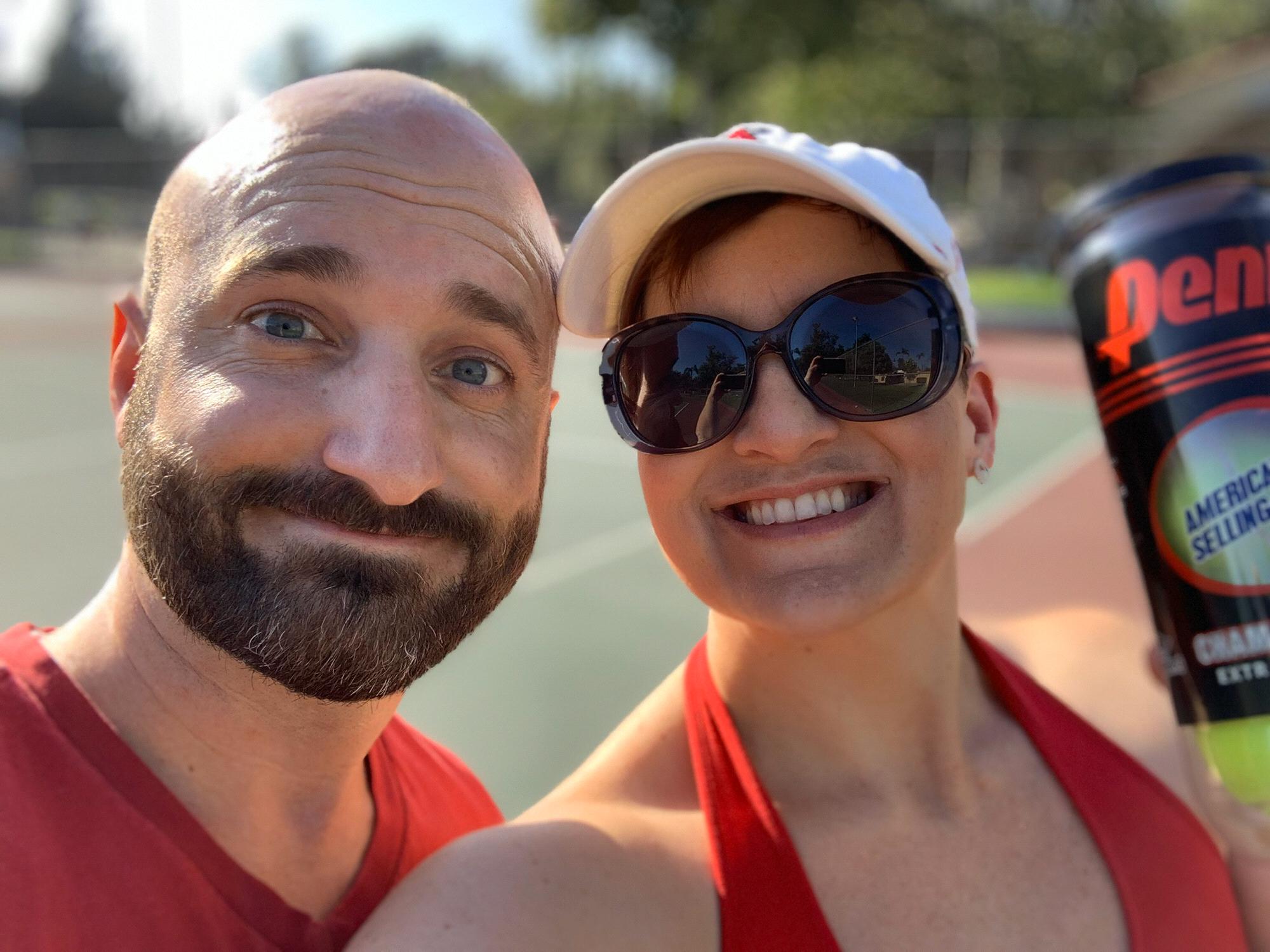 After a round of playing and learning how to play tennis.