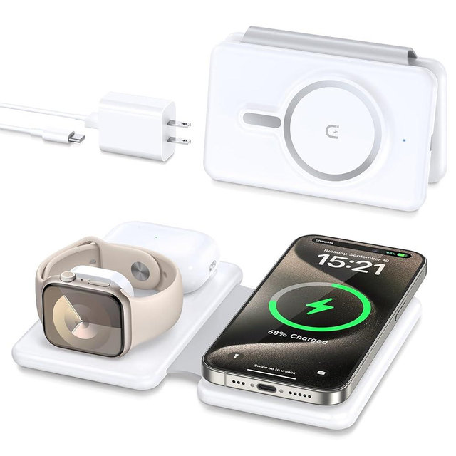 Magnetic Wireless Charger for iPhone: 3 in 1 Travel Charging Station for Apple Devices for iPhone 16 15 14 13 12 Pro Max Plus - Foldable Charging Pad for Apple Watch Series & Airpods 3 2 Pro