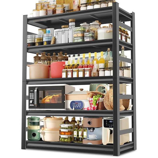 Leariso Adjustable Kitchen Organizers and Storage Shelves - Freestanding Microwave Stand - 5 Tier Bakers Rack for Pantry Appliance Storage, Space-Saving Metal Shelving